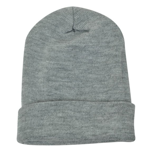 Heather Grey Blank Plain Solid Mens Knit Beanie Cuffed Skully Thick Winter Toque