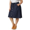 thumbnail image 4 of MODA NOVA Juniors' Plus Size Tie Waist Solid Color A Line Skirts Dark Blue 24, 4 of 5