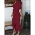 thumbnail image 6 of Krumba Women Button Down Dress: Summer Casual V - Neck Tie Waist Maxi – Comfort for Beach Party Wedding Outdoor Gatherings Burgundy Size S, 6 of 7