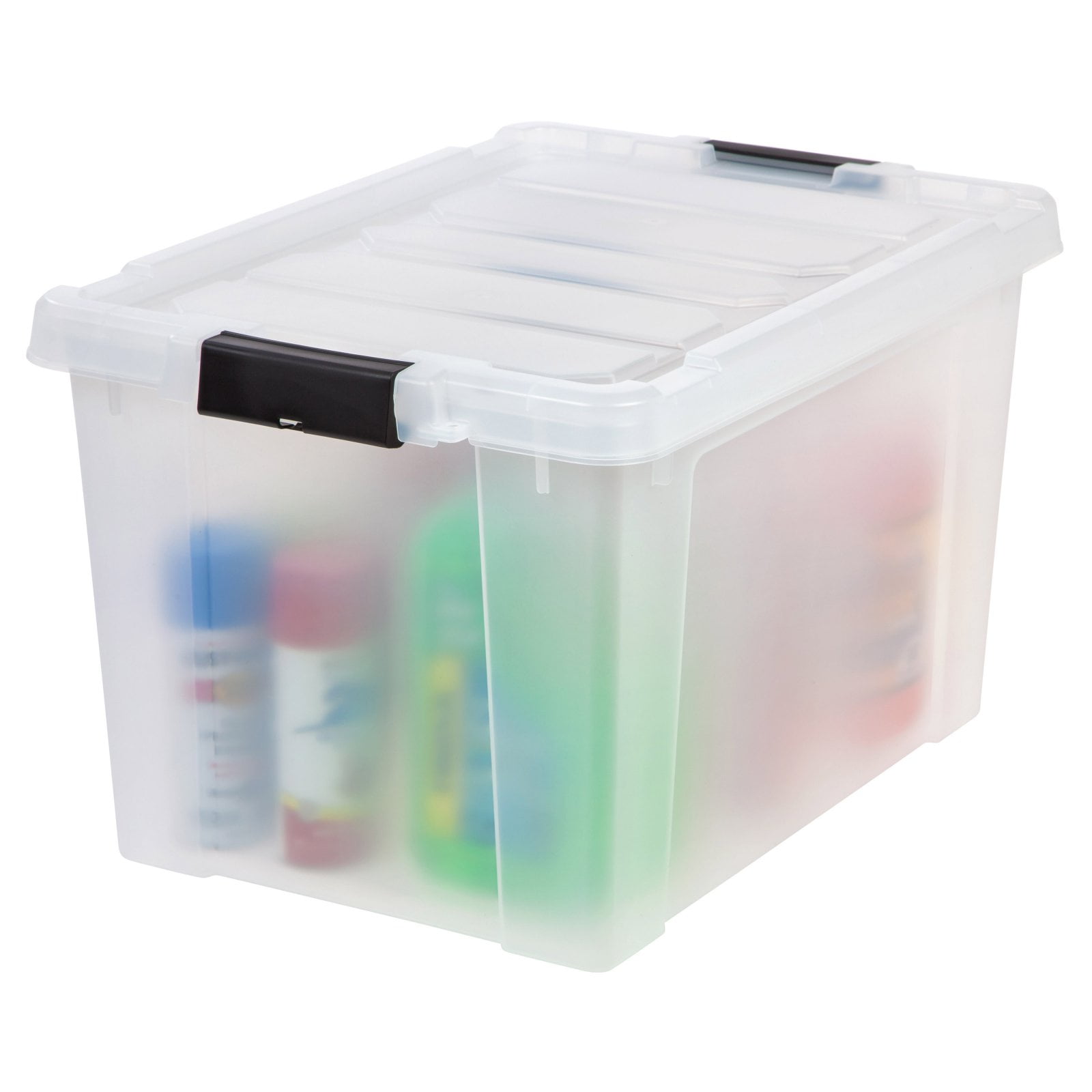 IRIS USA, 78 Quart Stackable Plastic Storage Box, Clear/Black