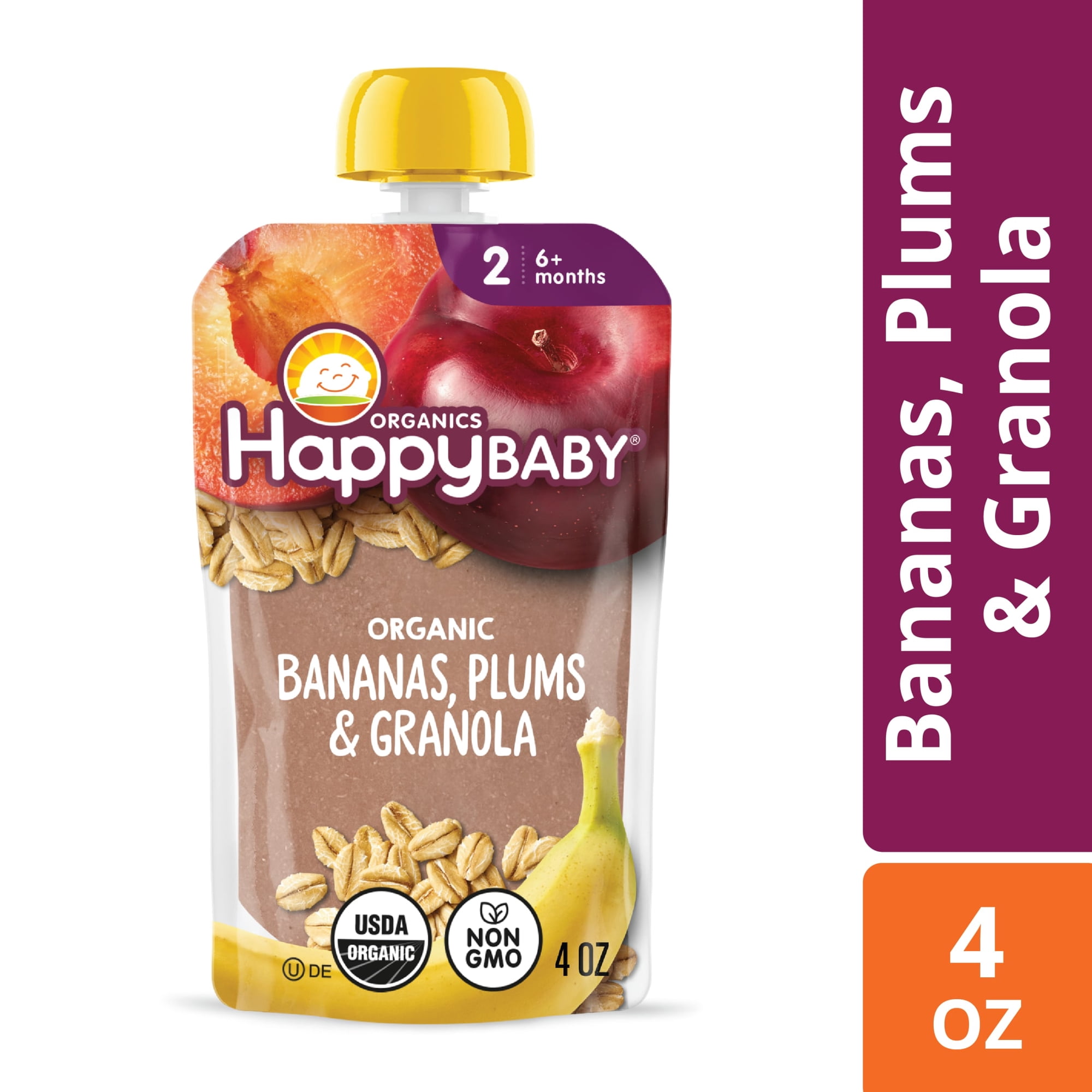 Happy Baby Clearly Crafted, Stage 2 Meals, Bananas Plums & Granola, Organic Baby Food, 4 oz. Pouch