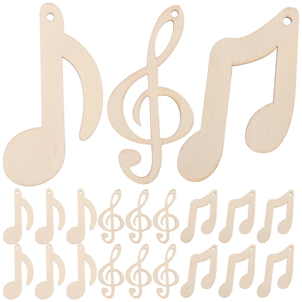 30 Uds. De notas musicales sin terminar, rodajas de madera para manualidades, recortes de notas musicales de madera