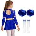 thumbnail image 2 of TiaoBug Kids Cheer Leader Costume Halloween Outfit Long Sleeve Cold Shoulder Cheerleading Dress A Royal Blue 6, 2 of 7