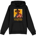 thumbnail image 4 of "Wanted" Cowboy With American Flag Adult Black Long Sleeve Hoodie-Medium, 4 of 6