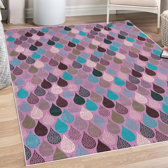 Geometric Decorative Rug, Raindrops Doodle Style Creative Leaf Shaped Colorful Girls Theme, Quality Carpet for Bedroom Dorm and Living Room, 6 Sizes, Seafoam, by Ambesonne