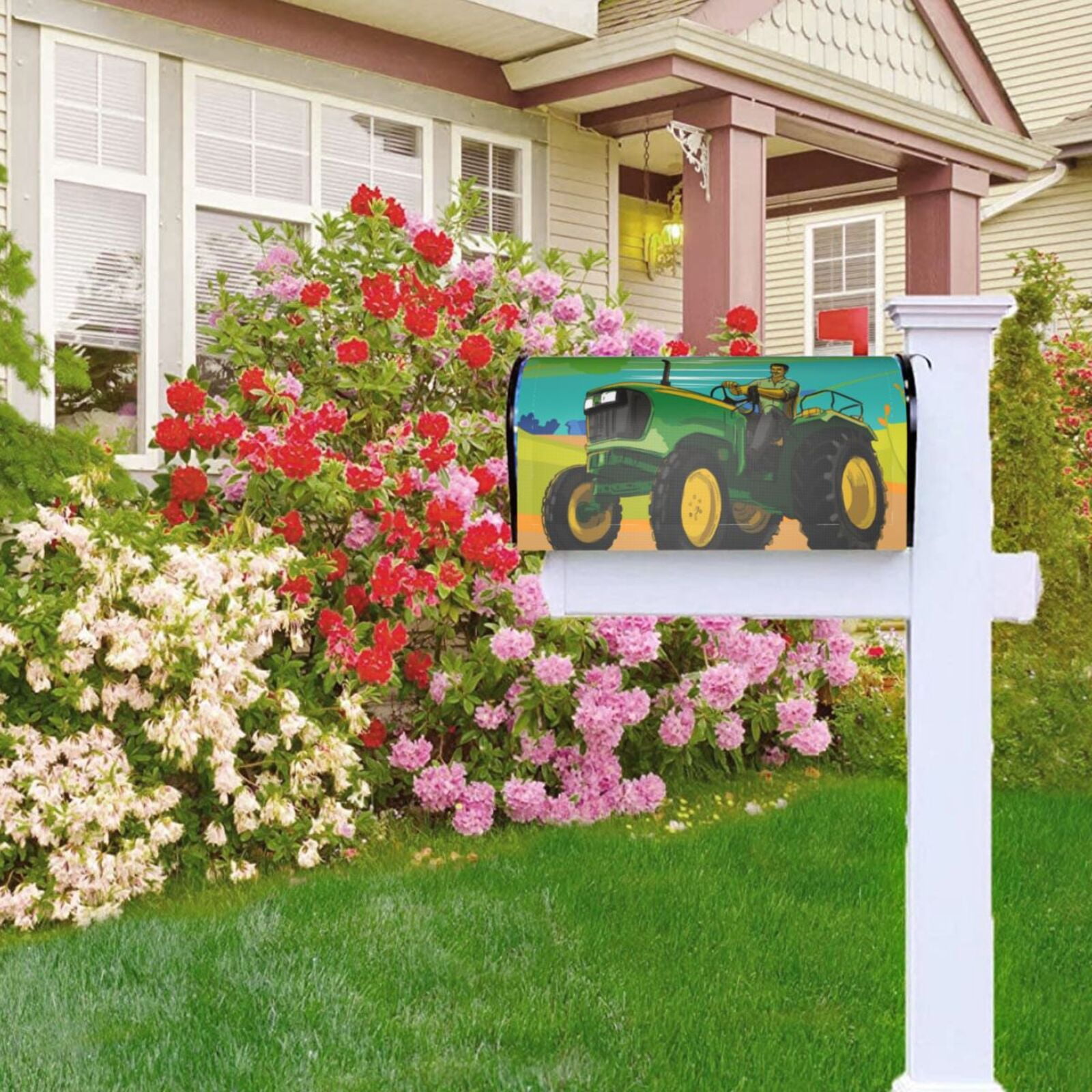 Xecao farmer working with tractor at field for Mailbox Cover with Magnetic Strips, Waterproof and Sunscreen, Adds a Decorative Touch to Your Garden Yard-21x18 in