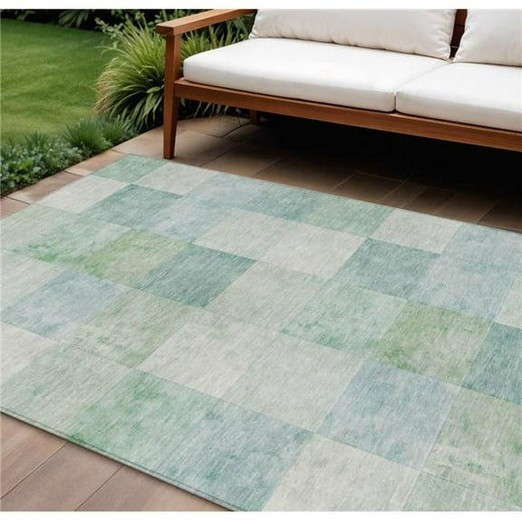 HomeRoots 608166 8 x 10 ft. Blue Geometric Washable Indoor & Outdoor Rectangle Area Rug