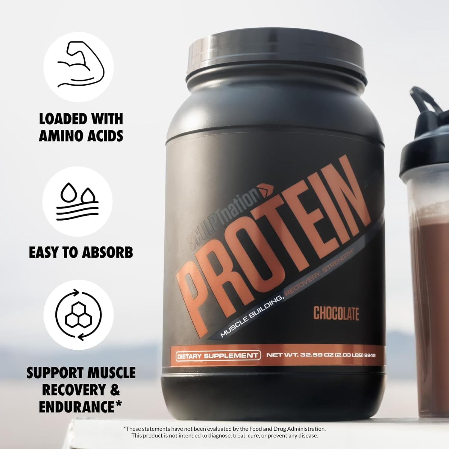 Sculpt Nation Whey Protein Powder Chocolate Flavor, BCAAs, Muscle Recovery, 1-Count, 30 Servings