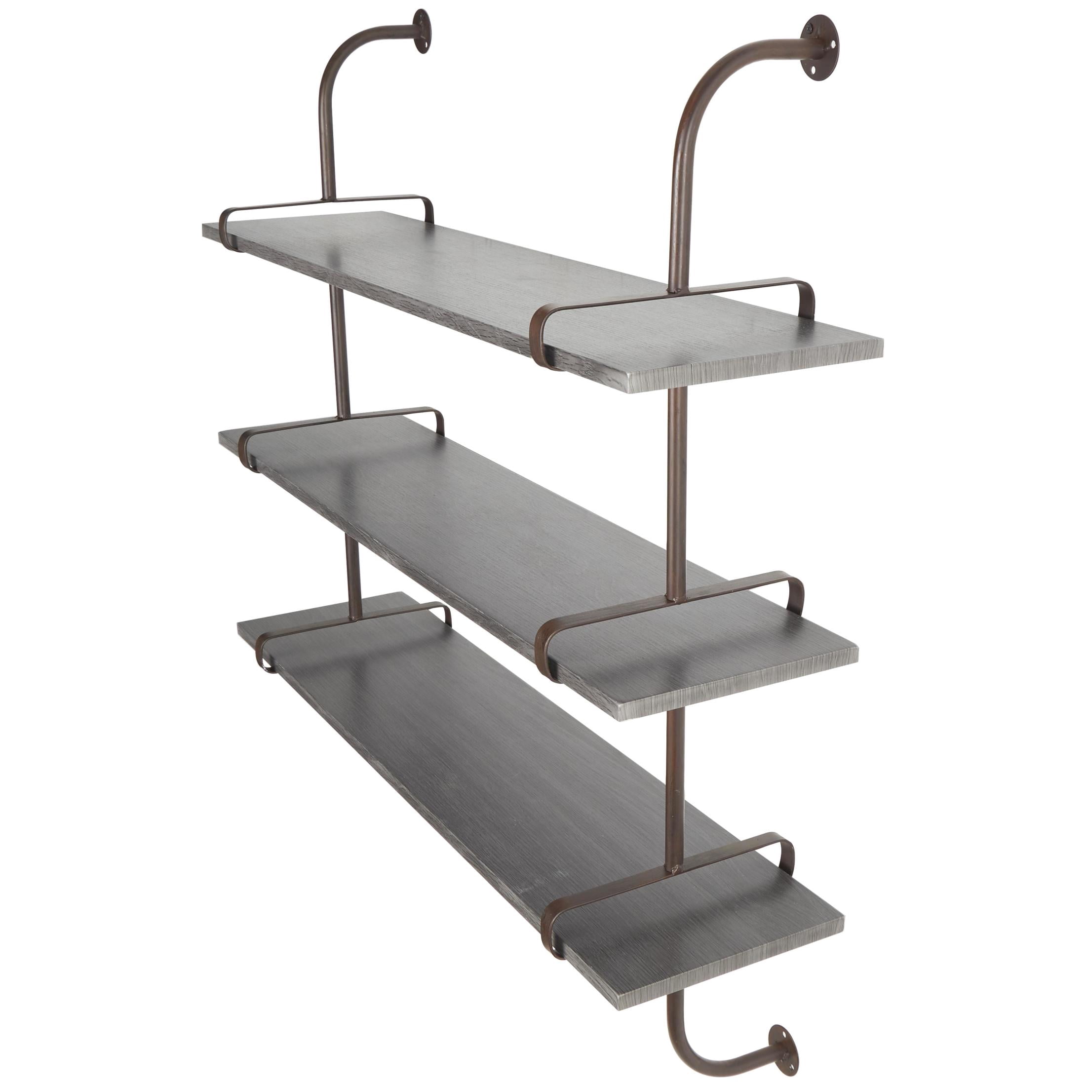 DecMode 38" x 10" 3-Tier Gray Wall Shelf with Black Metal Brackets