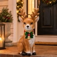 thumbnail image 2 of SPOORYYO Christmas Light Up Reindeer Statue Sitting Deer Figurine with LED Holly Collar Battery Operated Holiday Outdoor Indoor Decor, 2 of 7
