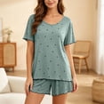 thumbnail image 2 of FRSASU Women's Star Print Pajama Set Short Sleeve Ruffle Trim Top with Wide Leg Shorts Casual Sleepwear Set Green-A, 2 of 6