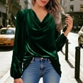 thumbnail image 2 of Breezora Ladies Gold Deep V Neck Long Sleeve T-Shirt Top Casual Fall Winter Soft Stretch Daily Wear Blouse XXL Size Green, 2 of 5