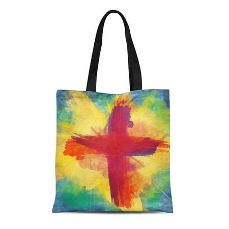 ASHLEIGH Canvas Bag Resuable Tote Grocery Shopping Bags Cross of Bloody Red on Bursting Light Rays Abstract Artistic Lent Easter Christi Tote Bag