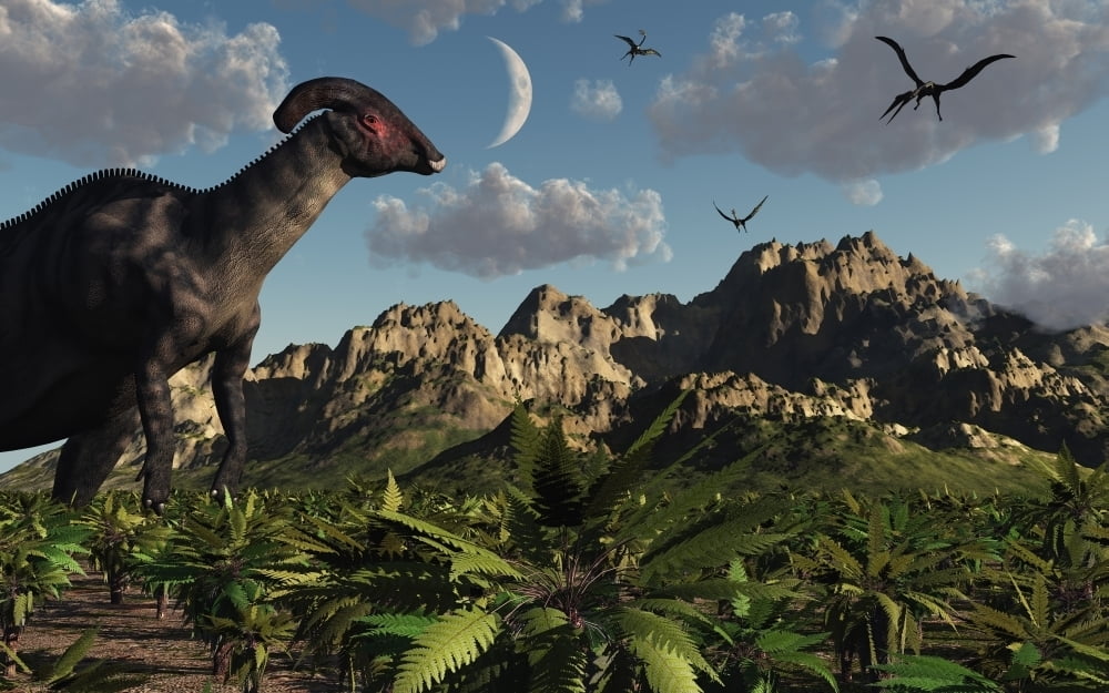 A Parasaurolophus dinosaur during the late Cretaceous period Poster Print (35 x 22) - Walmart