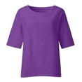 thumbnail image 4 of CHOK Tunique Décontractée d'Été pour Femmes T-Shirts en Coton Lin Manches 3/4 Col Rond Léger Basique, 4 of 6