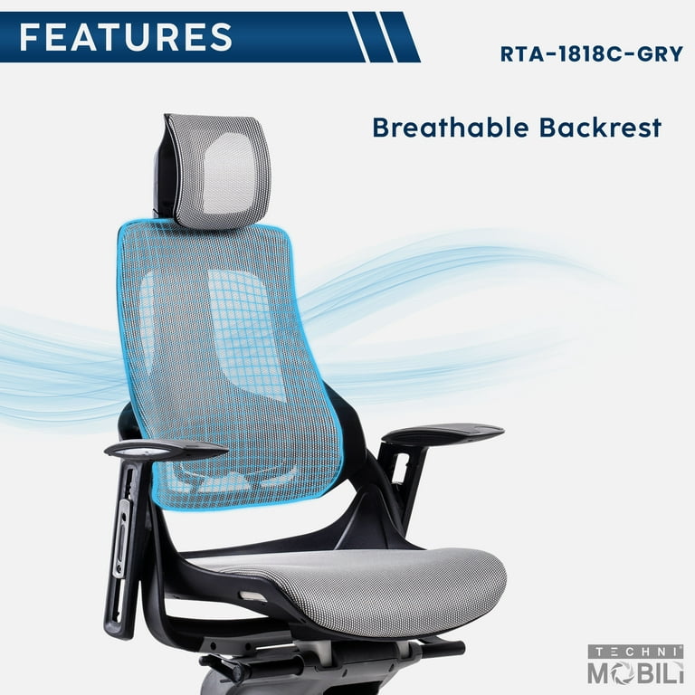 Techni Mobili  Truly Ergonomic Mesh Office Chair with Headrest