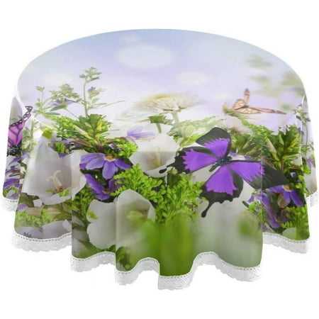 SKYSONIC Flower Round Tablecloth 60 inch Waterproof Tablecloth Stain Resistant and Wrinkle Decorative Patio Table Cloths for Kitchen Dinning Room Party Home Garden Picnic
