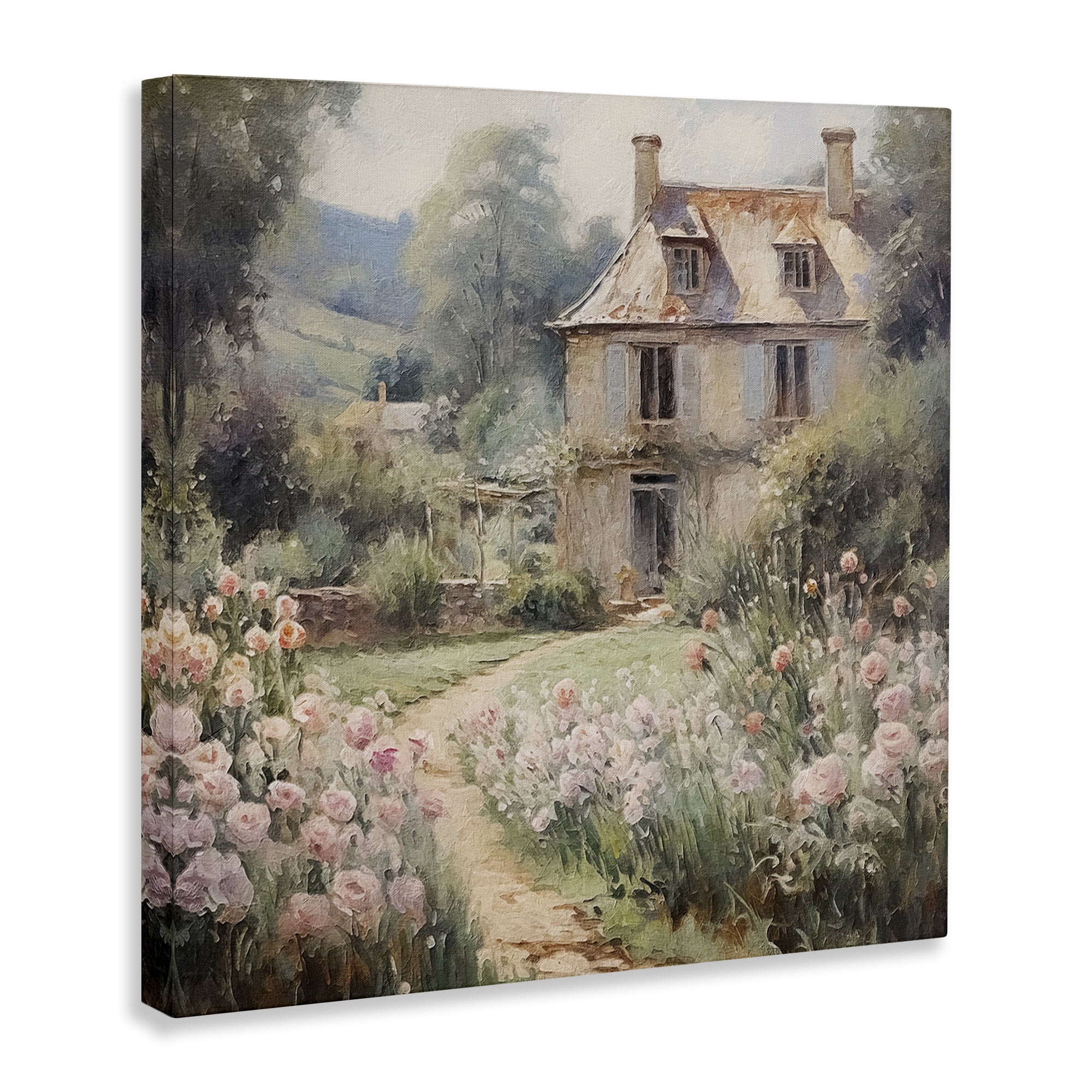 Stupell Industries French Garden Cottage Landscape Painting Gallery Wrapped Canvas Art Print Wall Art, 17 x 17