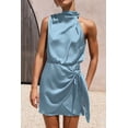 thumbnail image 4 of Vestido PRETTYGARDEN Mini de Satén Sin Mangas Pequeño Azul Claro, 4 of 8
