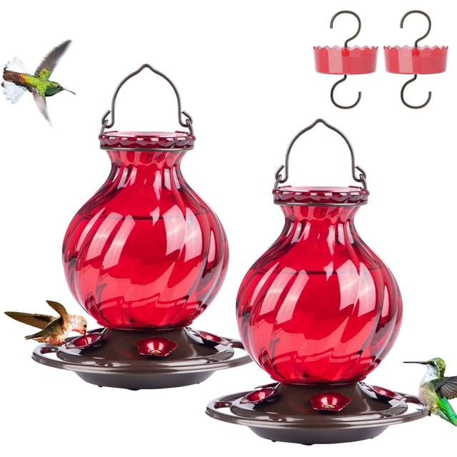 Comedero para colibríes Auslar Glass, 750 ml, rojo, paquete de 2 unidades para exteriores