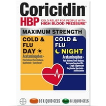 Coricidin HBP, Maximum Strength Cold & Flu Day   Night Liquid Gels, 24 CT