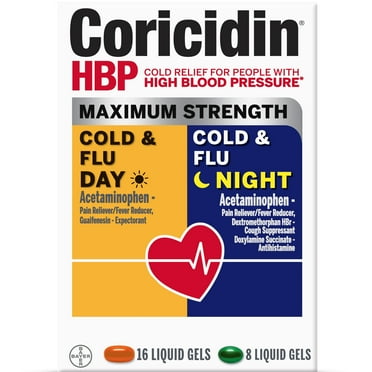 Coricidin HBP, Maximum Strength Cold & Flu Day   Night Liquid Gels, 24 CT