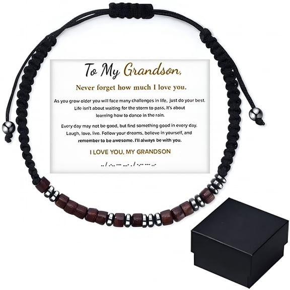 DESIGNICE My Grandson,I Love You Morse Code Bracelet,Personalized Mens Bracelet,Inspirational Morse Code Bracelets for Couples Braided Beaded Silk Adjustable Wristband Bracelet Jewelry Gift (2Pcs)