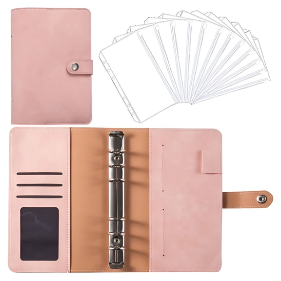 DESIGNICE Leather Budget Planner Money Organizer A6 Leather Notebook with 12 Loose-Leaf Zipper Pockets Change Storage Book Money Saving Binder Envelopes for Budgeting