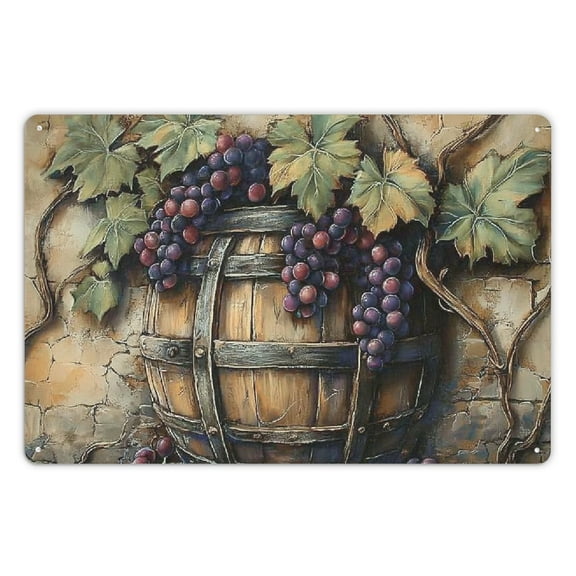 Vintage Grape Wine Metal Tin Sign - Rustic Wall Decor For Home, Office, Bar, Cafe & Garage, Indoor/Outdoor Hanging Art, 12X8 Inches