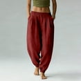 thumbnail image 2 of YOIAVIAOY Womens Linen Harem Pants Elastic Waist Baggy Boho Casual Pant Lightweight Summer Vacation Lounge Beach Pants with Pockets Red S, 2 of 6