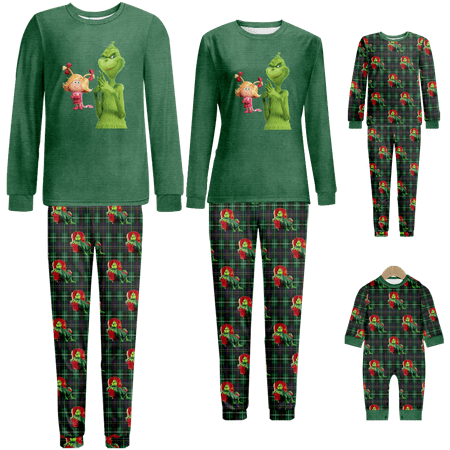 

Matching Family Christmas Pajamas Set The Grinch Green Buffalo Plaid Printed Sizes Baby-Kids-Adult-Pet 2-Piece Top and Pants Bodysuits Unisex Pajamas Sets