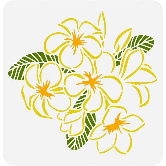 Plumeria Stencil for Painting 11.8x11.8 inch Reusable Flowers Stencil Wildflower Stencil Plant Theme Craft Stencil for Painting on Wood Canvas Fabric Walls Furniture Home Décor