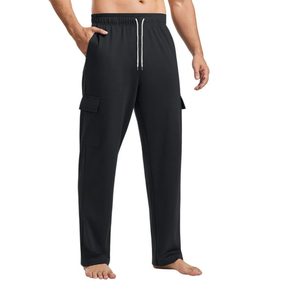 Dwelliawo Sweatpants for Men Casual Baggy Loose Pant Cargo Workout Athletic Pants Fleece Elastic Waist Sweatpant Open Bottom Pockets Sweatpant Black XL