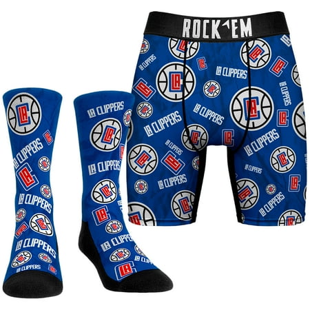 

Men s Rock Em Socks Royal LA Clippers All-Over Logo Boxer Briefs & Crew Socks Combo Pack
