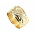 thumbnail image 2 of 14K yellow gold hand engrave Hawaiian plumeria scroll band ring smooth edge 12mm size 6.5, 2 of 4