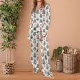 thumbnail image 2 of Smooth Satin Women Nightwear Set Funny Christmas Print Long Sleeve Button Down Shirt and Pants for Daily Wear, 2 of 5