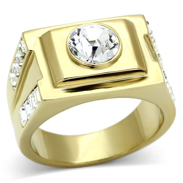 Men IP Gold Stainless Steel Ring with Top Grade Crystal in Clear - Size 12