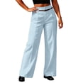 thumbnail image 2 of Women's High Waisted Wide-Leg Business Trousers - Straight-Leg Office Pants with Belt, Light Blue Size XXL, 2 of 6