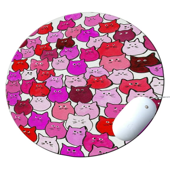KuzmarK Round Mousepad / Hot Pad / Trivet - Very Hot Pink and Orange Chubby Kitties Art by Denise Every