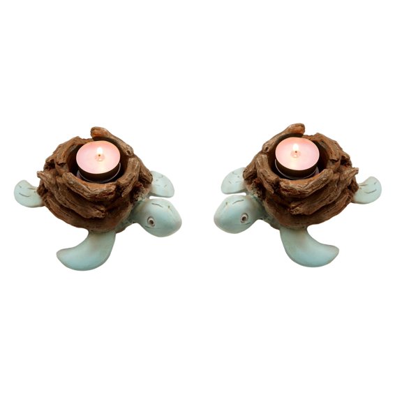 Sea Turtle Tealight Candle Holders (2 Pack, 7 in L x 6 in W x 3 in H) Ocean Beach House Decorations for Nautical Theme Decor