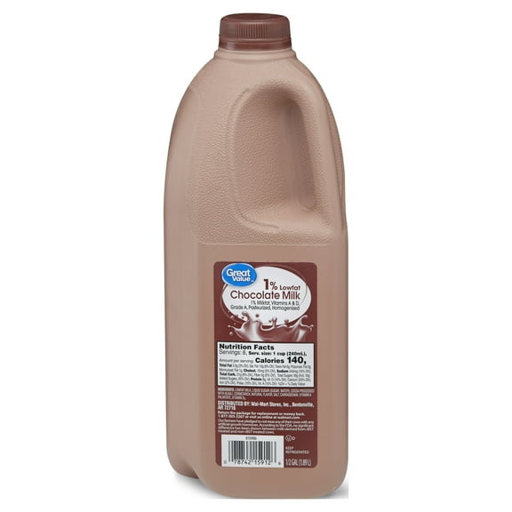 Great Value 1% Low-fat Chocolate Milk, Half Gallon, 64 fl oz