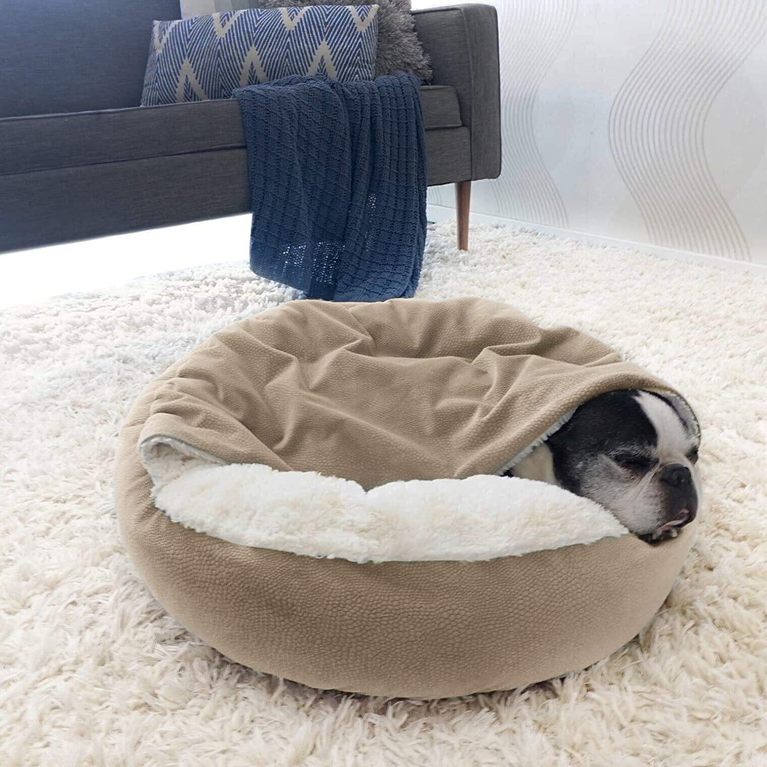 XICEN Cozy Cuddler Luxury Orthopedic Dog and Cat Bed with Hooded Blanket for Warmth and Security Machine Washable Water Dirt Resistant Base Multiple Colors in 2 Sizes Walmart