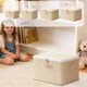 thumbnail image 1 of Caja de almacenamiento con llave con cajones – organizador plegable de tela para armario, caja beige para ropa, mantas, juguetes, manijas de tallas múltiples con cremallera, 1 of 6