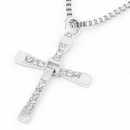 Plastic Rhinestone Necklace - Plastic Rhinestone Decor Cross Design Pendant Chain Necklace Neckwear