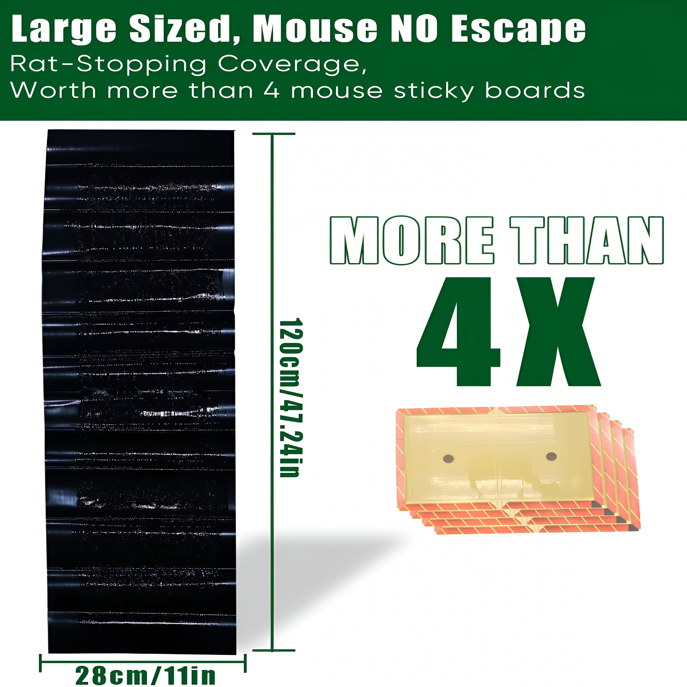 QARUN 6 Pack Rat Sticky Traps Extra Large,Black Mouse Glue Trap Sticky Trap for Mice and Rats,Enhanced Stickiness Trapping Pads Snakes Spiders Roaches for House Rodent Pest Control - 47.2x11