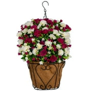 Sympathy Silks Artificial Cemetery Flowers - Hanging Basket with Beauty and Cream Mums
