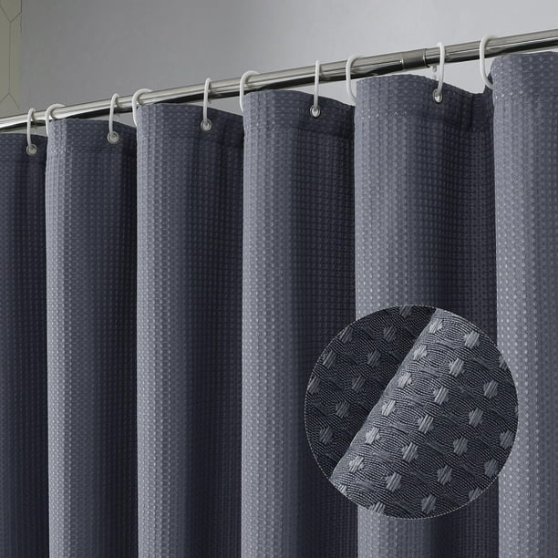 Ovzme Juego De Cortinas De Ducha De Tela Larga Cortina De Ducha Con Textura De Gofre Para Baño - Peso 230 Gsm Juego De Cortinas De Baño De Lujo Para Spa De Hotel Resistente Con 12 Ganchos De Plástico