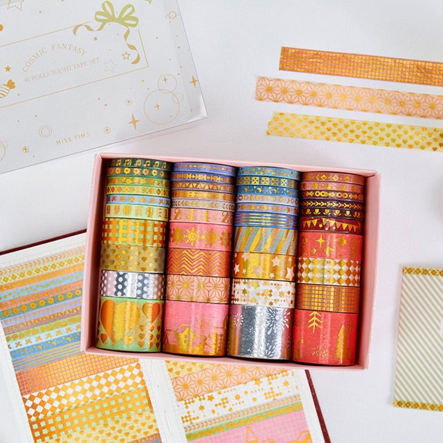 40 washi de lámina dorada, cinta adhesiva japonesa para álbumes de recortes, diarios, planificadores, artes y manualidades Color del arco iris perfecl Cintas Washi