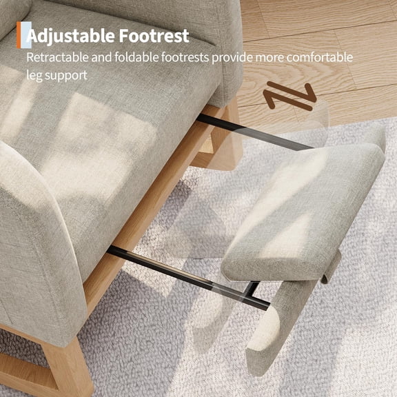 Modern Rocking Chair with Footrest for Living Room – High Back Linen Accent Armchair, Comfortable Nursery Glider with Pillow, Side Pockets, Ergonomic Support – Light Gray Burlap with Footrest