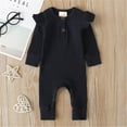 thumbnail image 4 of MesaSe Infant Kids Baby Girl Boy Solid Color Long Ruffle Sleeve O-Neck Ribbed Jumpsuit Navy Blue 9-12 Months, 4 of 7